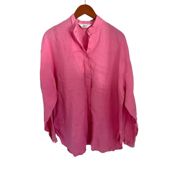 Essay 100% Linen Tunic Vintage-Inspired Pink Button-Up Shirt Oversized - Picture 2 of 10
